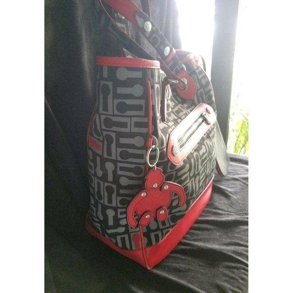 KIPLING MERCIER LARGE TOTE HB3247  BLACK RED GREY W/COIN PURSE - Picture 2 of 11